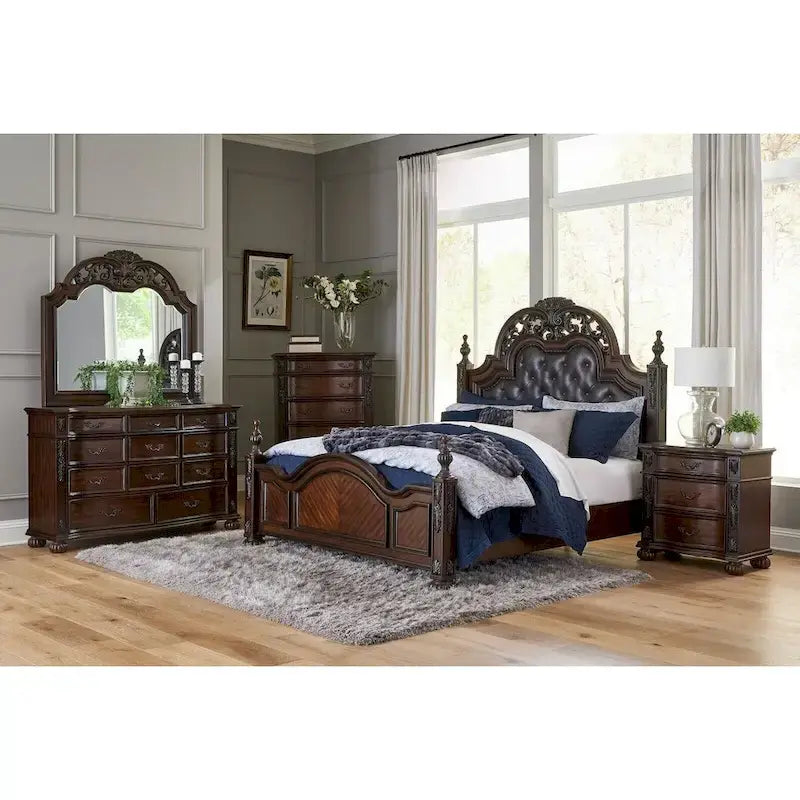Formal Traditional Bedroom 5pc Set Cherry Finish