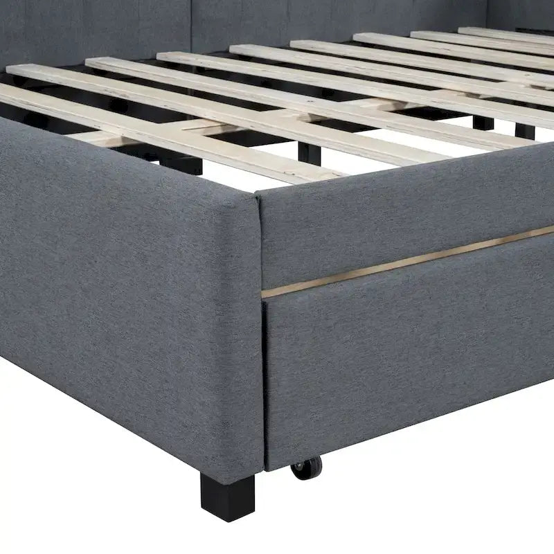 Full Size Upholstered Daybed with 2 Storage Drawers Sofa Bed Frame