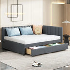Full Size Upholstered Daybed with 2 Storage Drawers Sofa Bed Frame