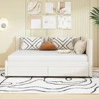 Full Size Upholstered Daybed with 2 Storage Drawers Sofa Bed Frame