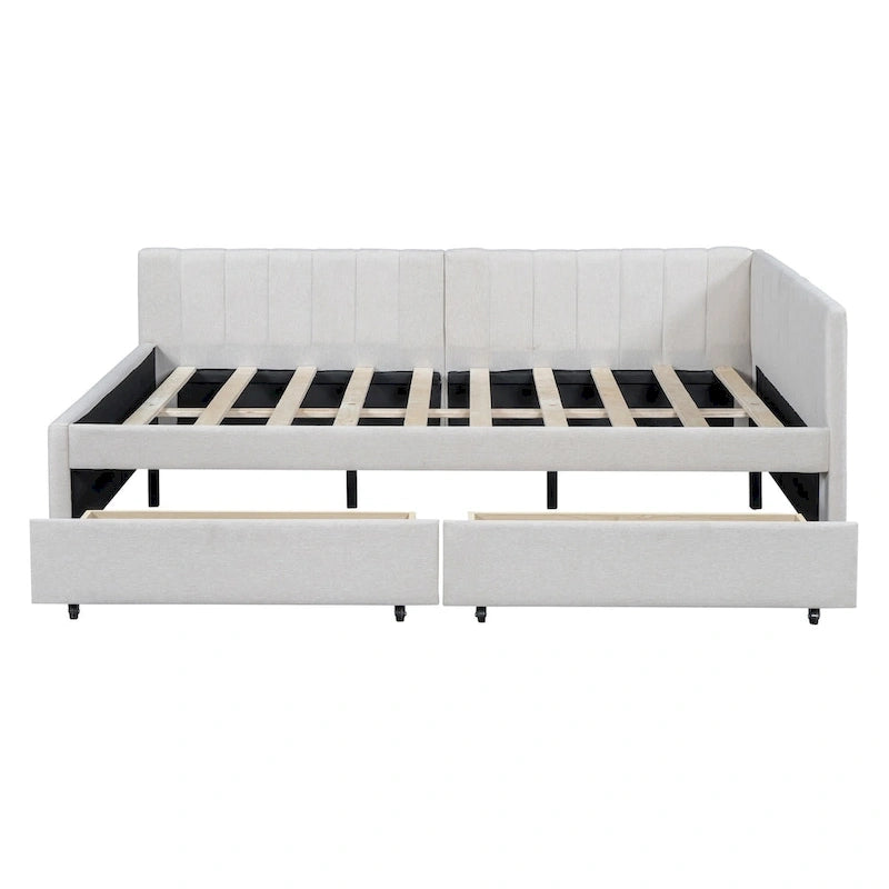 Full Size Upholstered Daybed with 2 Storage Drawers Sofa Bed Frame