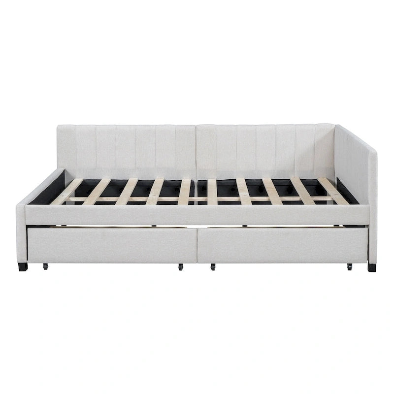 Full Size Upholstered Daybed with 2 Storage Drawers Sofa Bed Frame