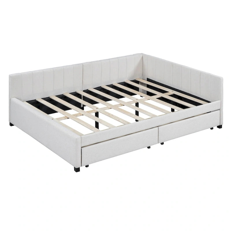 Full Size Upholstered Daybed with 2 Storage Drawers Sofa Bed Frame