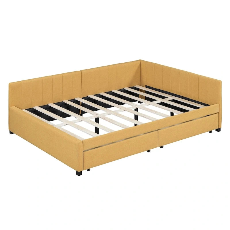 Full Size Upholstered Daybed with 2 Storage Drawers Sofa Bed Frame