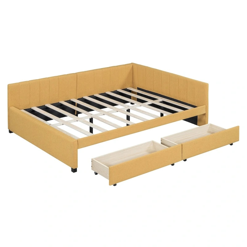 Full Size Upholstered Daybed with 2 Storage Drawers Sofa Bed Frame