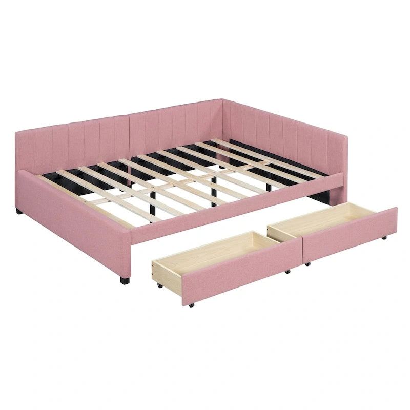 Full Size Upholstered Daybed with 2 Storage Drawers Sofa Bed Frame