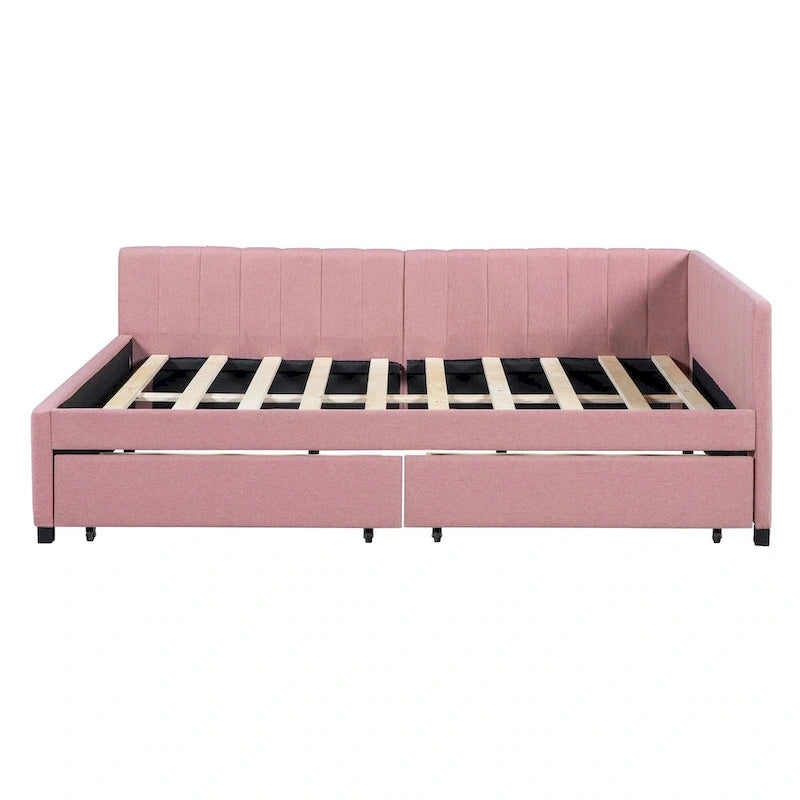 Full Size Upholstered Daybed with 2 Storage Drawers Sofa Bed Frame