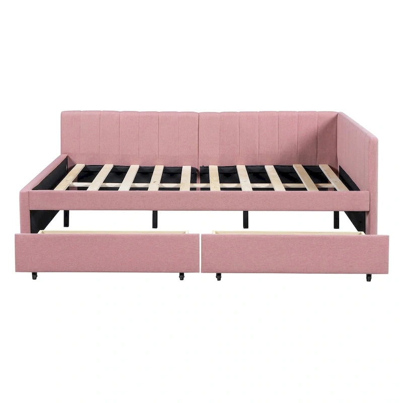Full Size Upholstered Daybed with 2 Storage Drawers Sofa Bed Frame