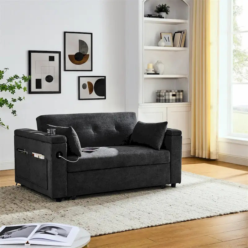 Pull-Out Sleeper Sofa Bed with Adjustable Backrest and USB Port