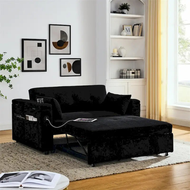 Pull-Out Sleeper Sofa Bed with Adjustable Backrest and USB Port