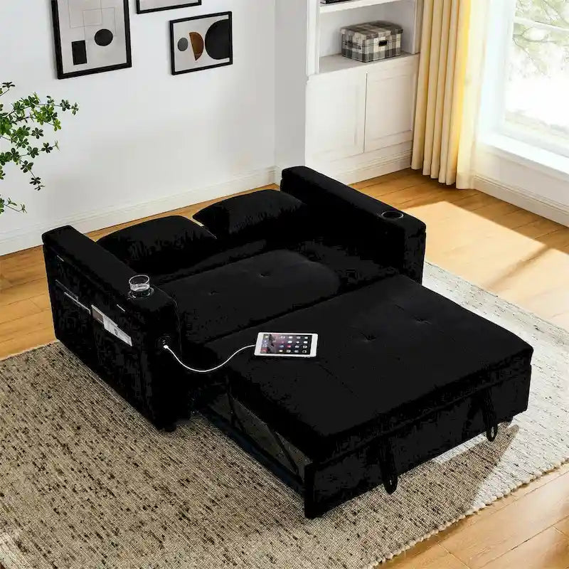 Pull-Out Sleeper Sofa Bed with Adjustable Backrest and USB Port