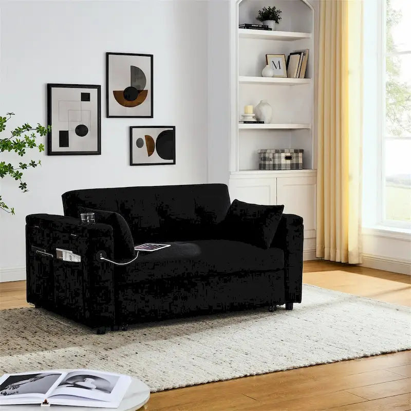 Pull-Out Sleeper Sofa Bed with Adjustable Backrest and USB Port