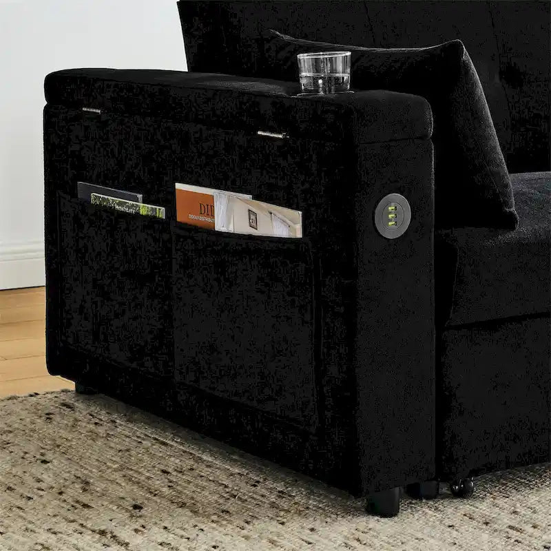 Pull-Out Sleeper Sofa Bed with Adjustable Backrest and USB Port
