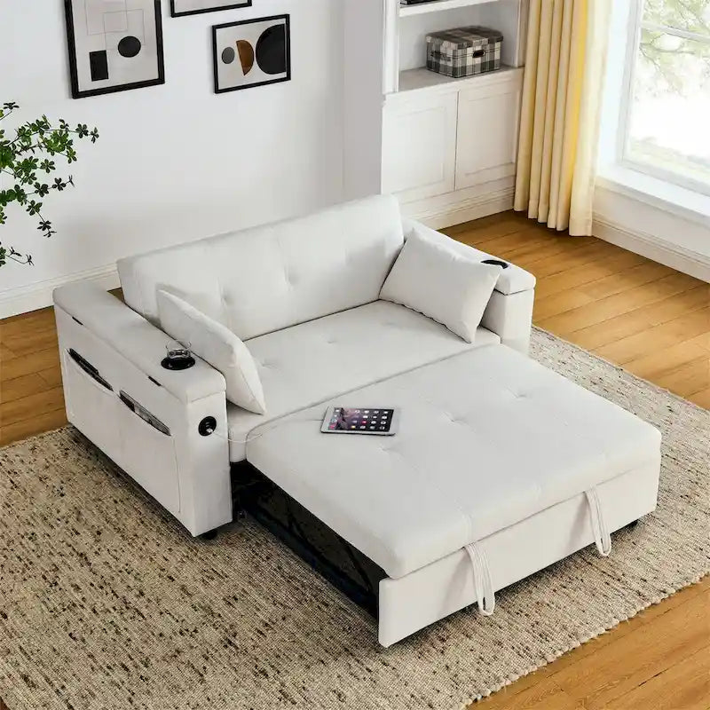 Pull-Out Sleeper Sofa Bed with Adjustable Backrest and USB Port