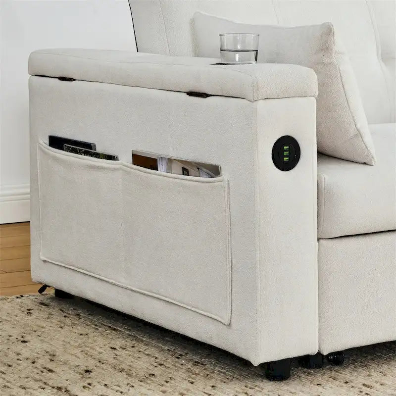 Pull-Out Sleeper Sofa Bed with Adjustable Backrest and USB Port