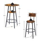 3-Piece Industrial Bar Table Set with 2 Stools, Small Round Counter Height Bistro Pub Dining Table Set for Kitchen, Small Space
