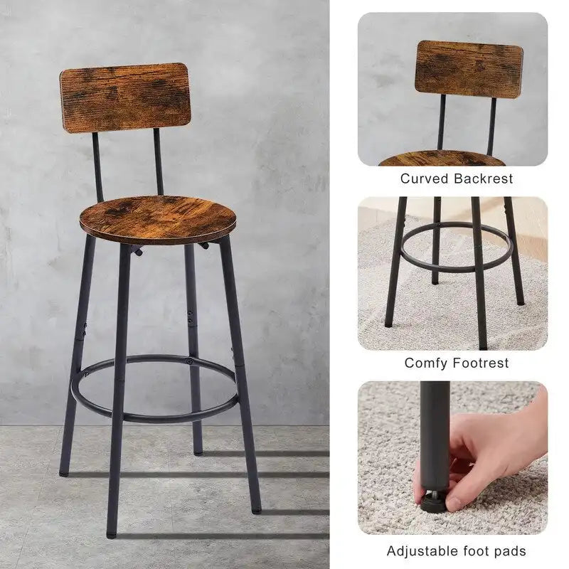 3-Piece Industrial Bar Table Set with 2 Stools, Small Round Counter Height Bistro Pub Dining Table Set for Kitchen, Small Space