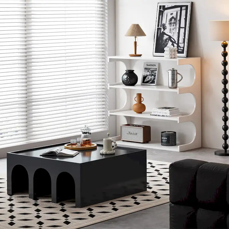 Multifunctional 4-Tier White Book Shelf & Coffee Table,Creative Furniture Floor Bookshelf,Minimalist Organizer Storage Shelves