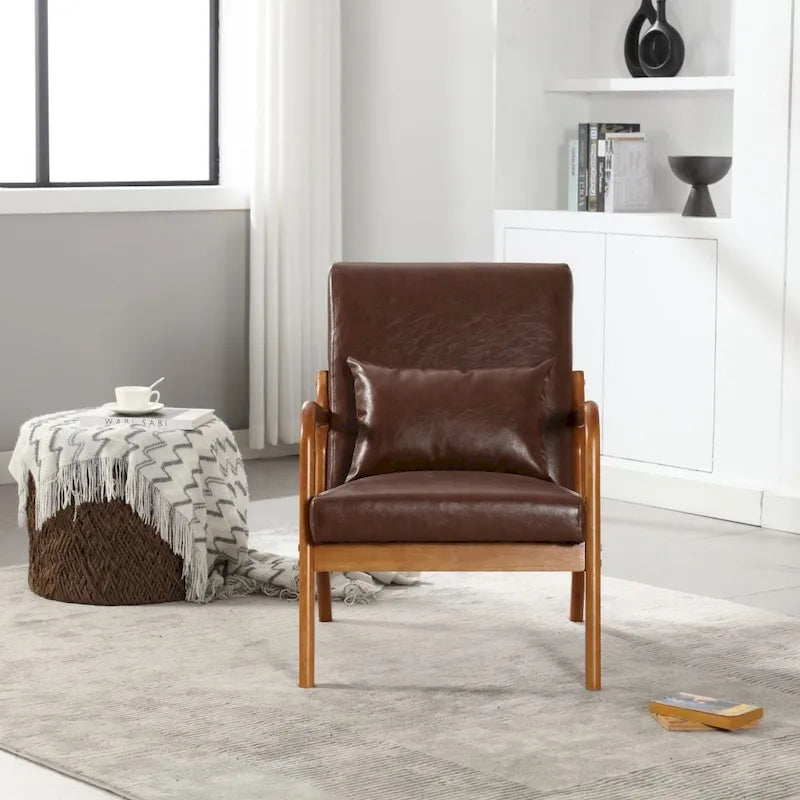 Modern PU Leather Accent Chair with One Pillow