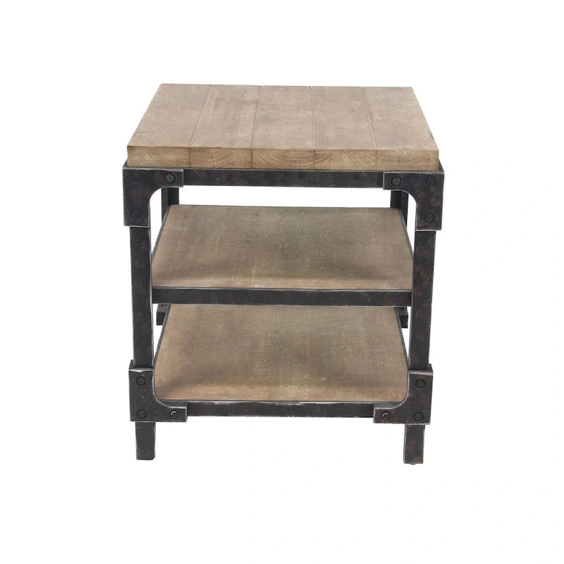 Wood 2 Shelves Side End Accent Table - Brown - Roche River Decor