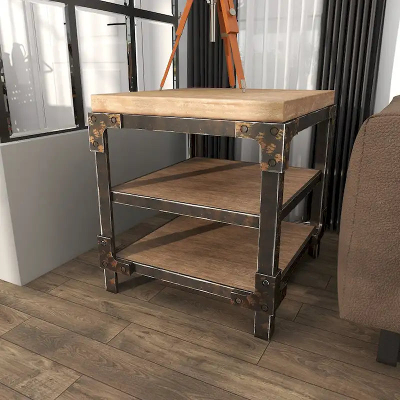 Wood 2 Shelves Side End Accent Table - Brown