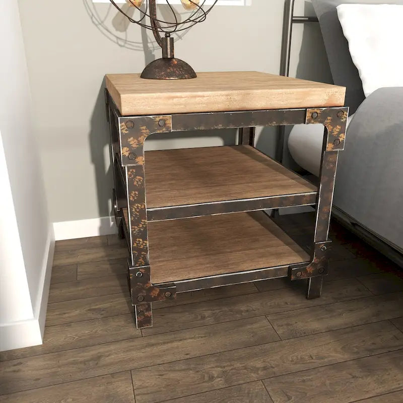 Wood 2 Shelves Side End Accent Table - Brown