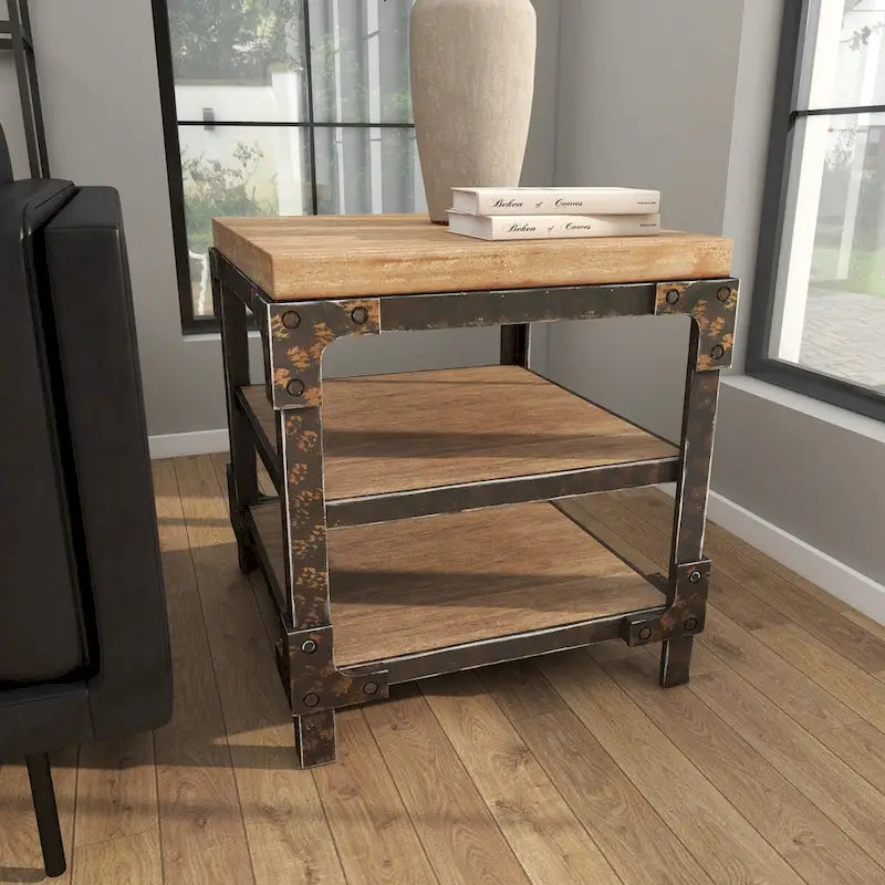 Wood 2 Shelves Side End Accent Table - Brown