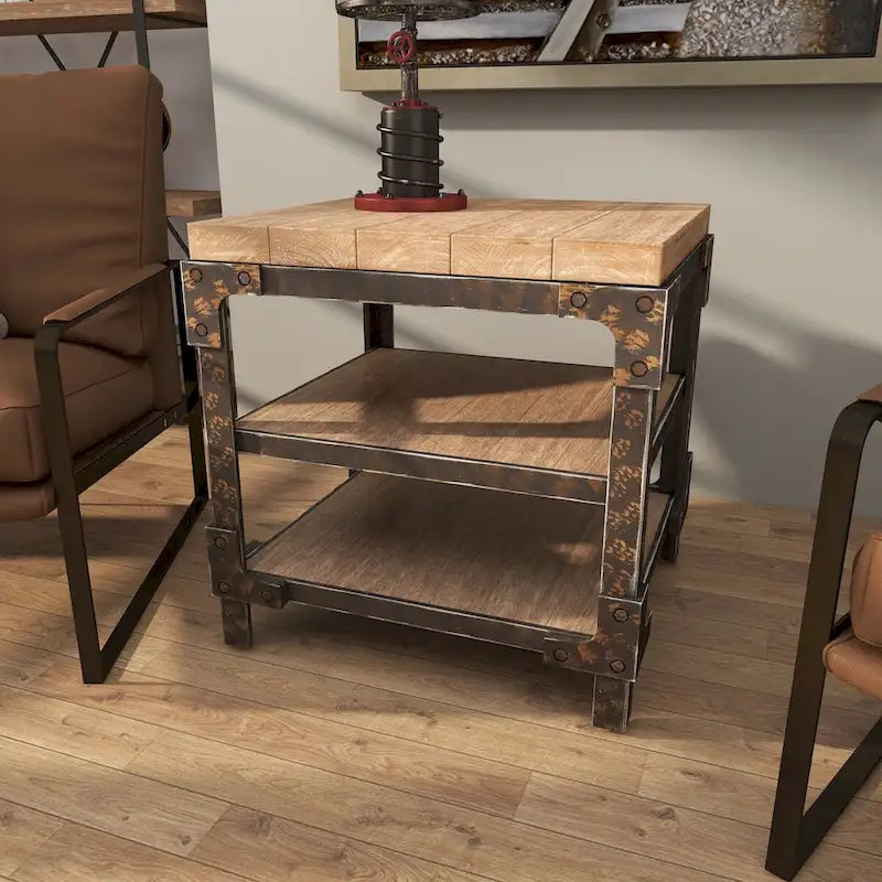 Wood 2 Shelves Side End Accent Table - Brown