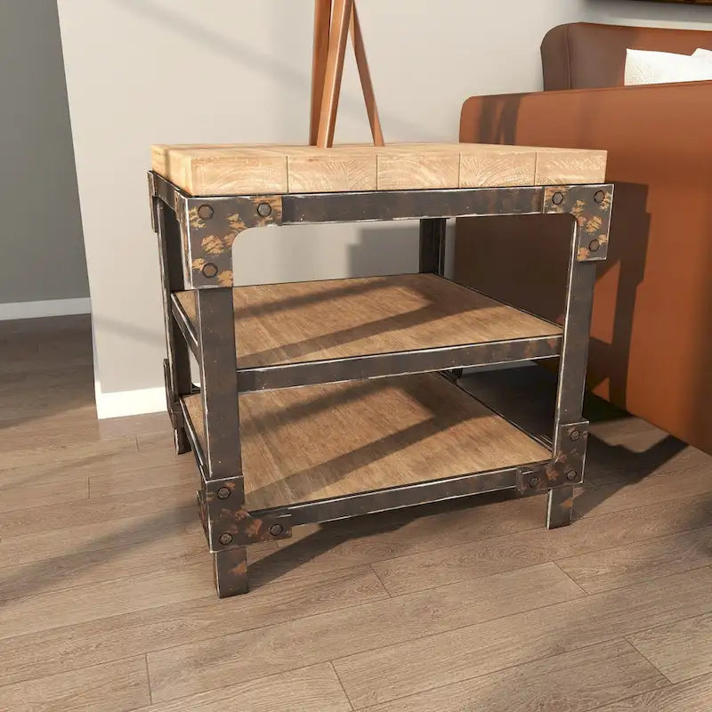 Wood 2 Shelves Side End Accent Table - Brown
