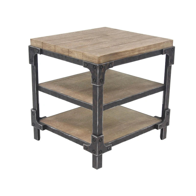 Wood 2 Shelves Side End Accent Table - Brown