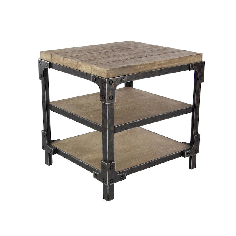 Wood 2 Shelves Side End Accent Table - Brown