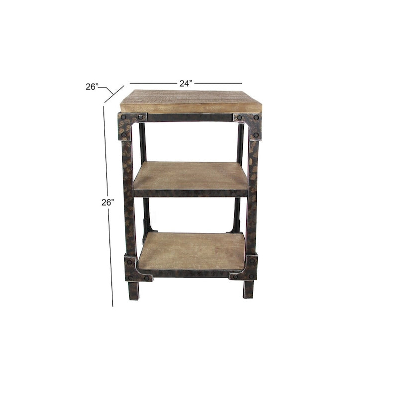 Wood 2 Shelves Side End Accent Table - Brown