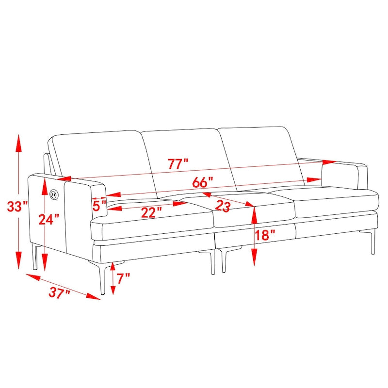 Modern Faux Leather Sectional Sofa with USB Port